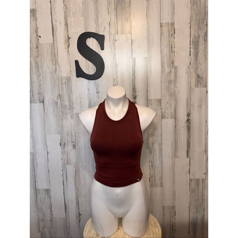 JoyLab Ribbed Racerback Tank Top in Rust